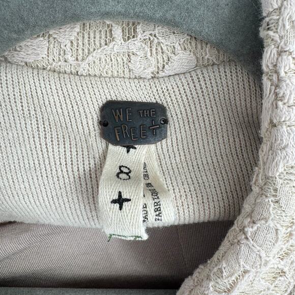 We the Free People Double Breasted Floral Lace Jacket Womens 8 Cream Tan - Picture 7 of 13